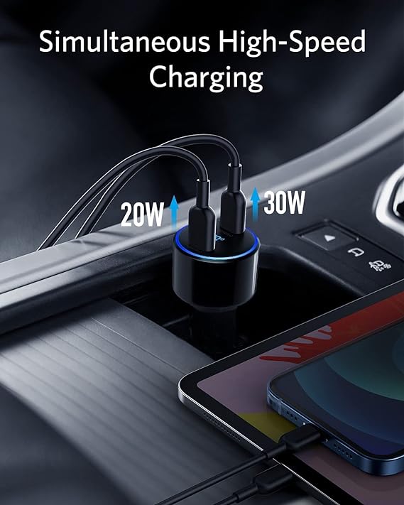 Anker USB C Car Charger, 50W 2-Port PIQ 3.0 Fast Charger Adapter, PowerDrive+ III Duo - Power Delivery for iPhone 15 14 13 12 11 Series, Galaxy S20/S10/S9, Note 9, iPad Pro, MacBook Air and More - Image 2