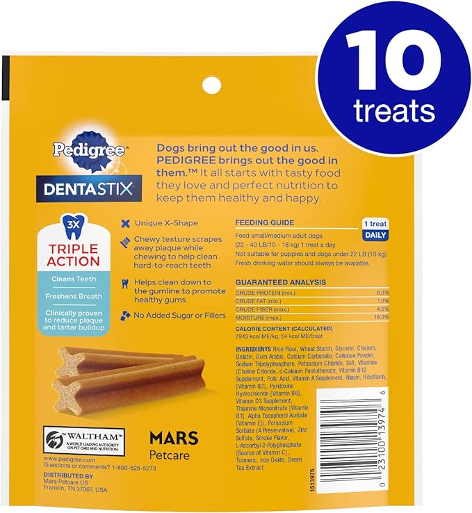 PEDIGREE DENTASTIX Small/Medium Dog Dental Treats Original Flavor Dental Bones, 5.57 Oz - 10 Count (Pack of 7) - Image 2
