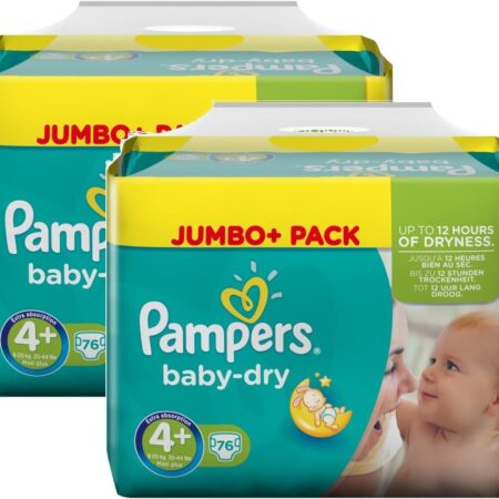 Pampers Baby Dry Size 4+ Maxi Plus 9-20kg Jumbo Plus Pack, 2-pack (2 x 76 diapers)