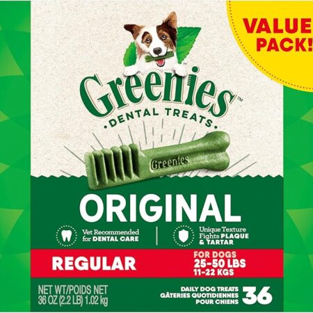 Greenies Original Regular Natural Dog Dental Care Chews Oral Health Dog Treats, 36 count (Pack of 1)