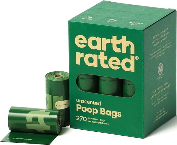 Earth Rated Dog Poop Bags - Leak-Proof and Extra-Thick Pet Waste Bags for Big and Small Dogs - Refill Rolls - Unscented - 270 Count