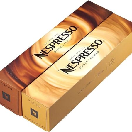 Nespresso VertuoLine Barista Creations Variety for Recipes with Milk: Bianco Forte (7.77 ounce), Bianco Leggero (2.7 ounce), 20 Capsules