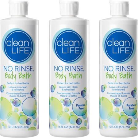 No-Rinse Body Bath, by Cleanlife Products Ltd, Leaves Skin Clean, Refreshed and Odor-Free, One Bottle Makes 16 Complete Baths, Alcohol-free and approved by thousands of hospitals, 16 fl oz, Pack of 3.