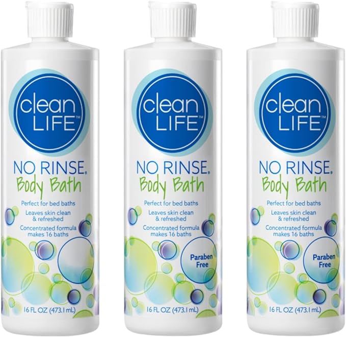 No-Rinse Body Bath, by Cleanlife Products Ltd, Leaves Skin Clean, Refreshed and Odor-Free, One Bottle Makes 16 Complete Baths, Alcohol-free and approved by thousands of hospitals, 16 fl oz, Pack of 3.
