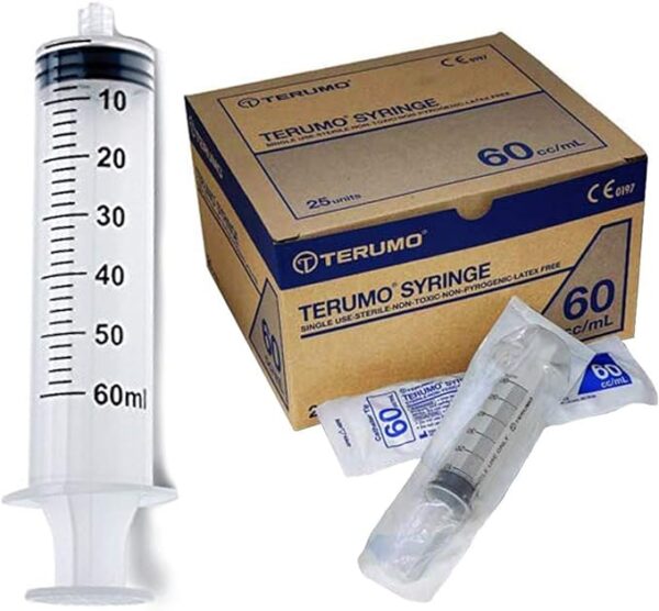 60ml Oral Syringes by Terumo - 25 Pack - Luer Lock Tip, No Needle, FDA Approved, Without Needle, Individually Blister Packed - Medicine Administration for Adults, Infants, Toddlers and Small Pets - Made in Japan - Box of 25 Syringes 60cc.