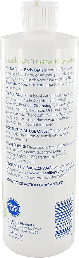 No-Rinse Body Bath, by Cleanlife Products Ltd, Leaves Skin Clean, Refreshed and Odor-Free, One Bottle Makes 16 Complete Baths, Alcohol-free and approved by thousands of hospitals, 16 fl oz, Pack of 3. - Image 2