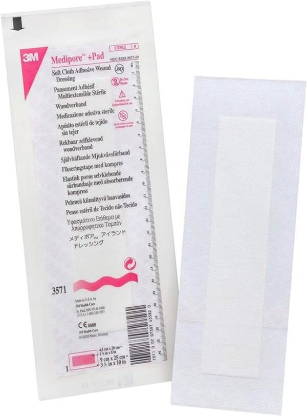 3M Medipore +Pad Soft Cloth Adhesive Wound Dressing, 3 1/2" x 10", 25/Bx, 3M3571 - Image 2