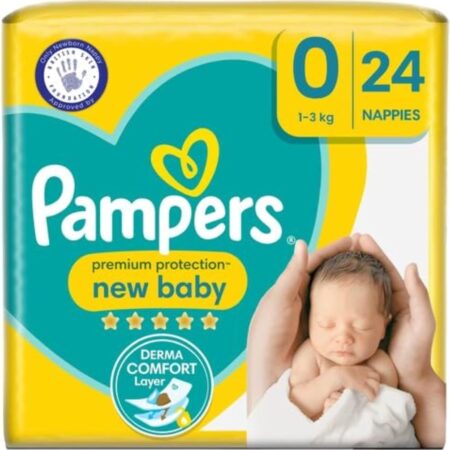 Pampers Size 0 Premium Protection Nappies, 24 Count, Soft Comfort, Recommended By The British Skin Foundation (1.5-2.5 kg / 3-6 lbs)
