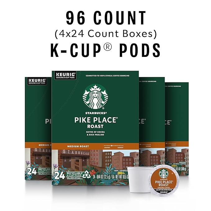 Starbucks K-Cup Coffee Pods—Medium Roast Coffee—Pike Place Roast for Keurig Brewers—100% Arabica—4 boxes (96 pods total) (pack of 24) - Image 2