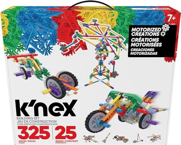 K'Nex 85049 Motorised Creations Building Set, 3D Educational Toys for Kids, 325 Piece Stem Learning Kit, Engineering for Kids, Colourful 25 Model Building Construction Toy for Children Aged 7 +