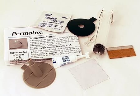 Permatex 09103 Automotive Windshield Repair Kit For Chipped And Cracked Windshields. Permanent Air-Tight Repairs, With Repair Syringe & Plunger, 9-piece Kit