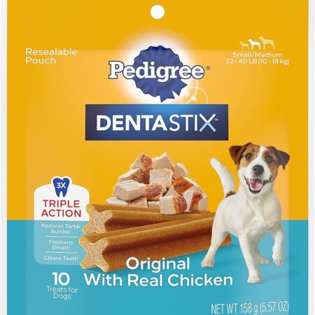PEDIGREE DENTASTIX Small/Medium Dog Dental Treats Original Flavor Dental Bones, 5.57 Oz - 10 Count (Pack of 7)