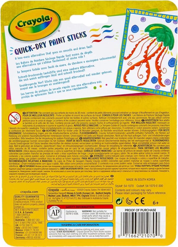 Crayola Paint Sticks, No Water Required, Paint Set For Kids, Art Supplies, 6 Count, Multi - Image 2